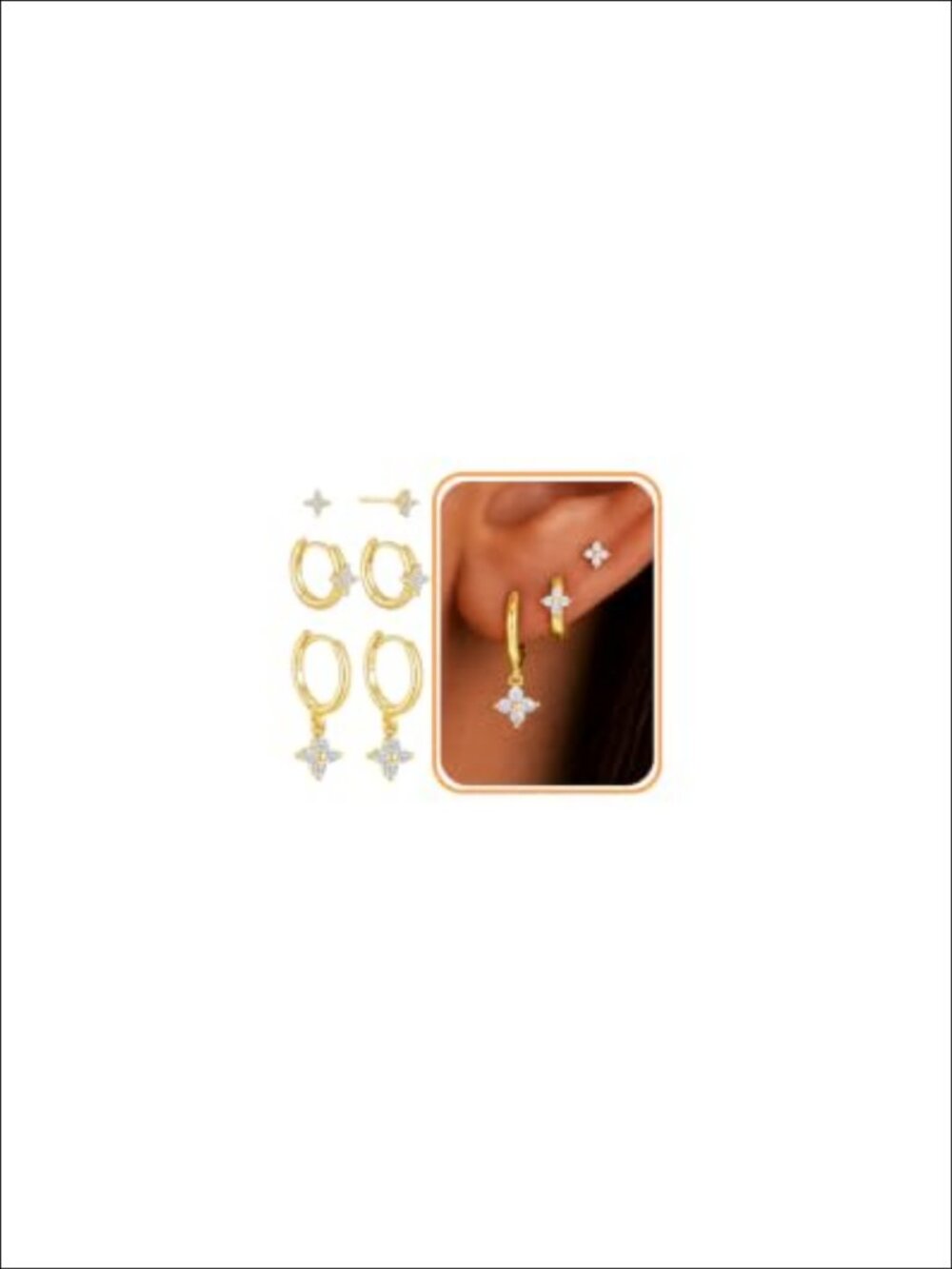 Gold Plated Earring Stacks 3 Pairs Dangle Stud Hoop Earrings for Women